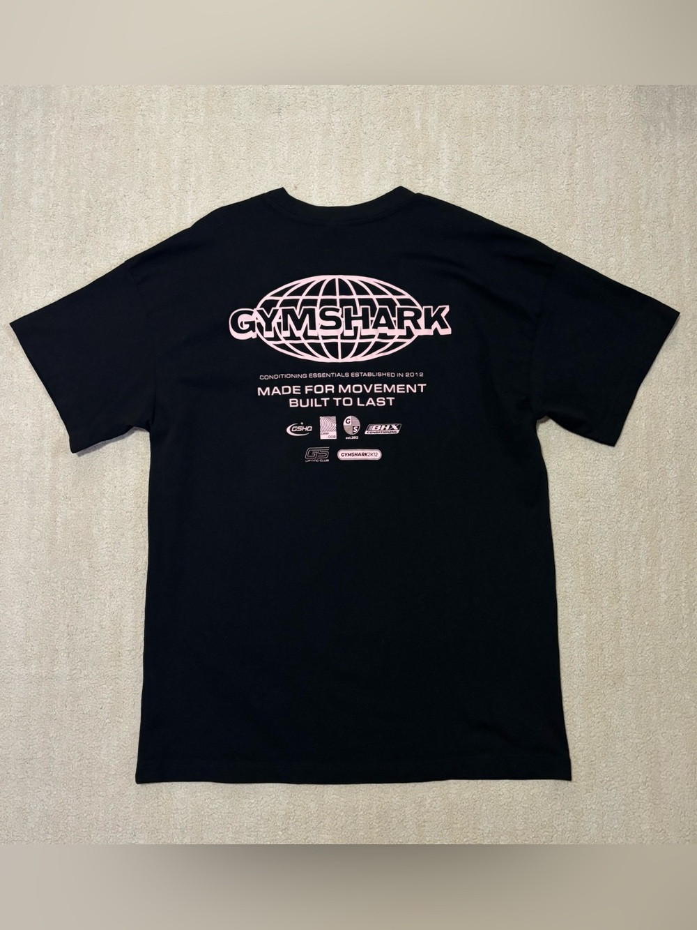 Men's Gymshark Gym Shark Shirt Worldwide Made Movement Oversized Black